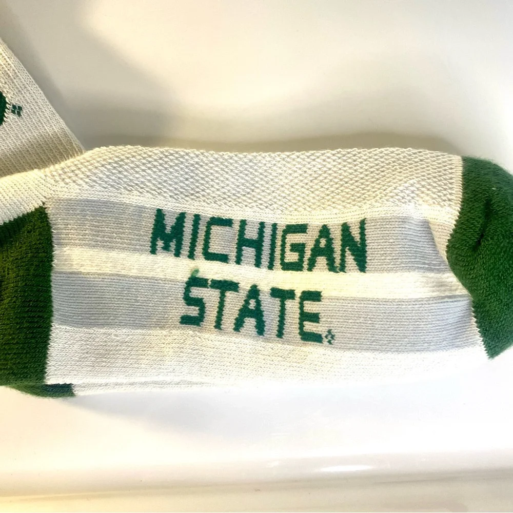 Michigan State University Spartan Logo Unisex Crew Sock White Green Size Medium